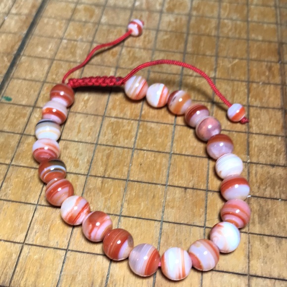 Semiprecious Crystal Stone Banded Carnelian Agate Ball Beads Bracelet 7 to 10”L - Picture 5 of 16